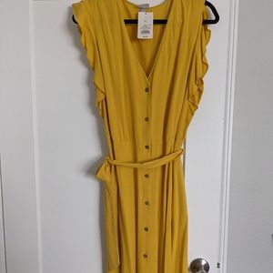 Yellow button down midi dress